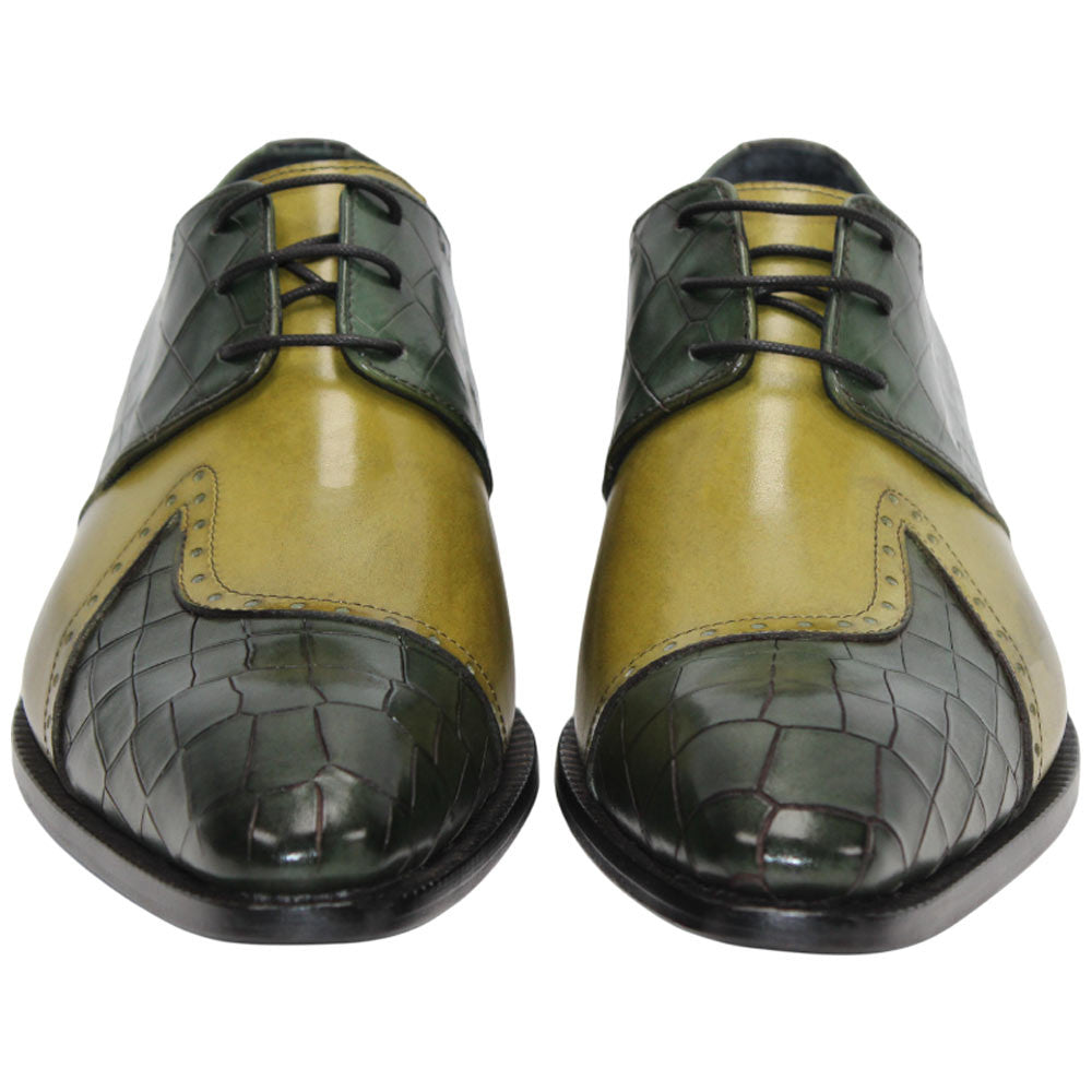 Vergato Light Green/Olive Calfskin Coroco Print Oxfords | Duca Dress Shoes for Men
