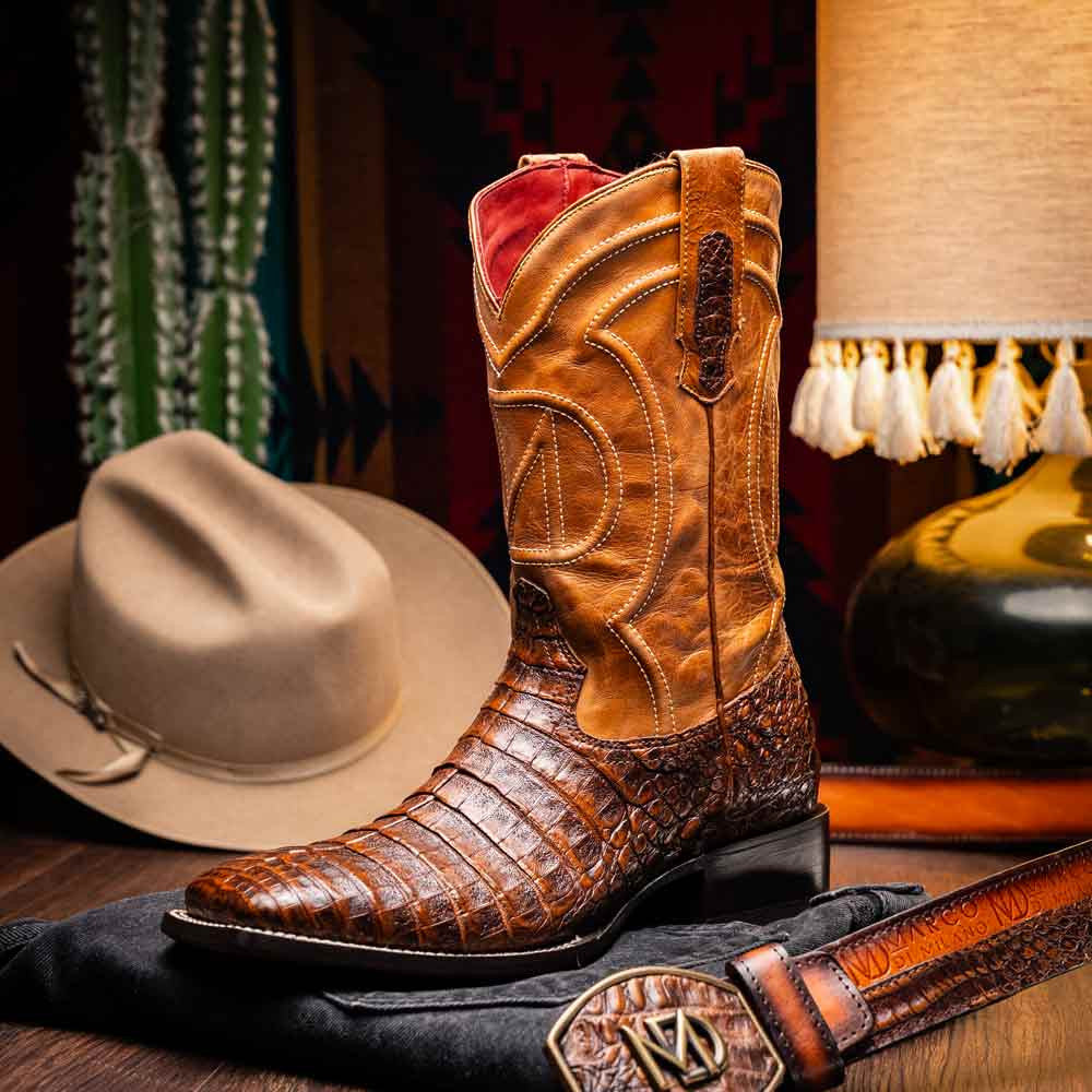 Tucson Genuine Caiman Belly Skin Aged Maple Cowboy Boot | Marco Di Milano Western Boots