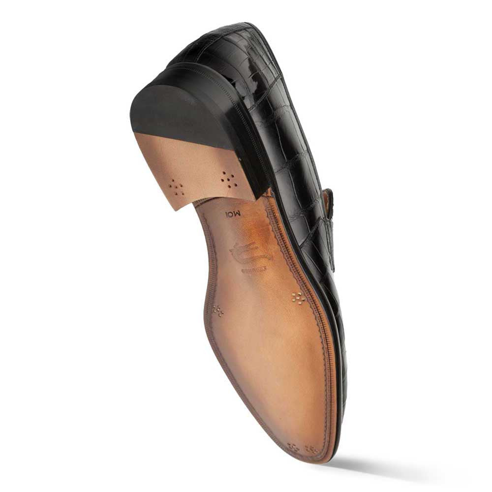 Mezlan Piccolo Black Genuine Alligator Penny Loafer - Men's Exotic Leather Slip-On Handmade in Spain