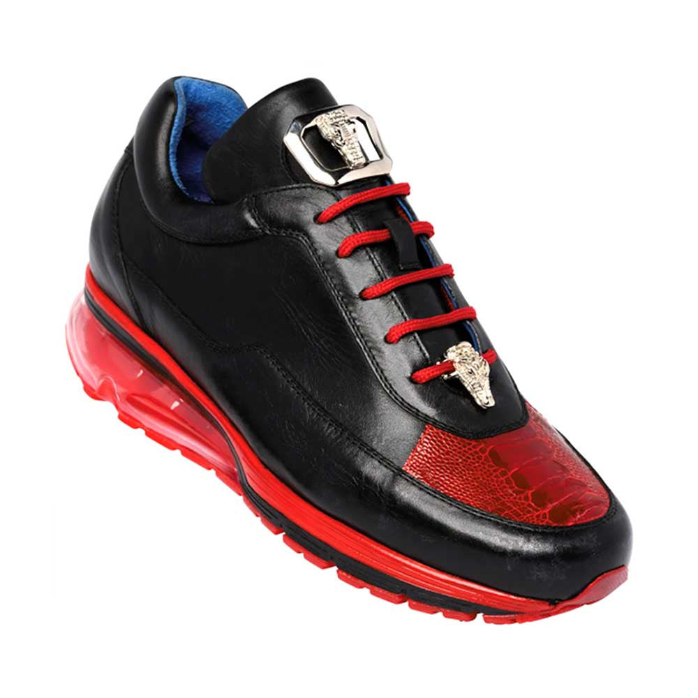 Belvedere Flash Black/Red Ostrich Leg & Calf Sneakers