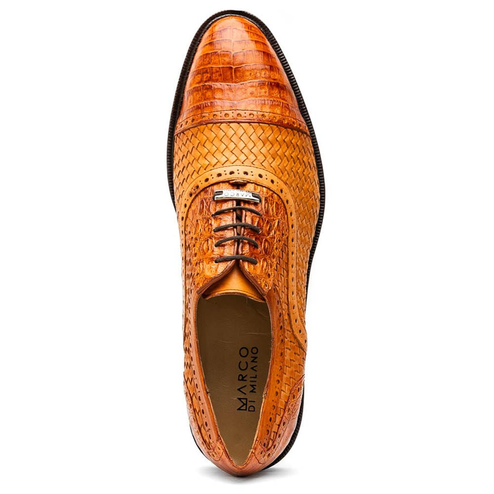 John Brandy Men's Woven calfskin Genuine Caiman Crocodile Cap Toe Oxford | Marco Di Milano