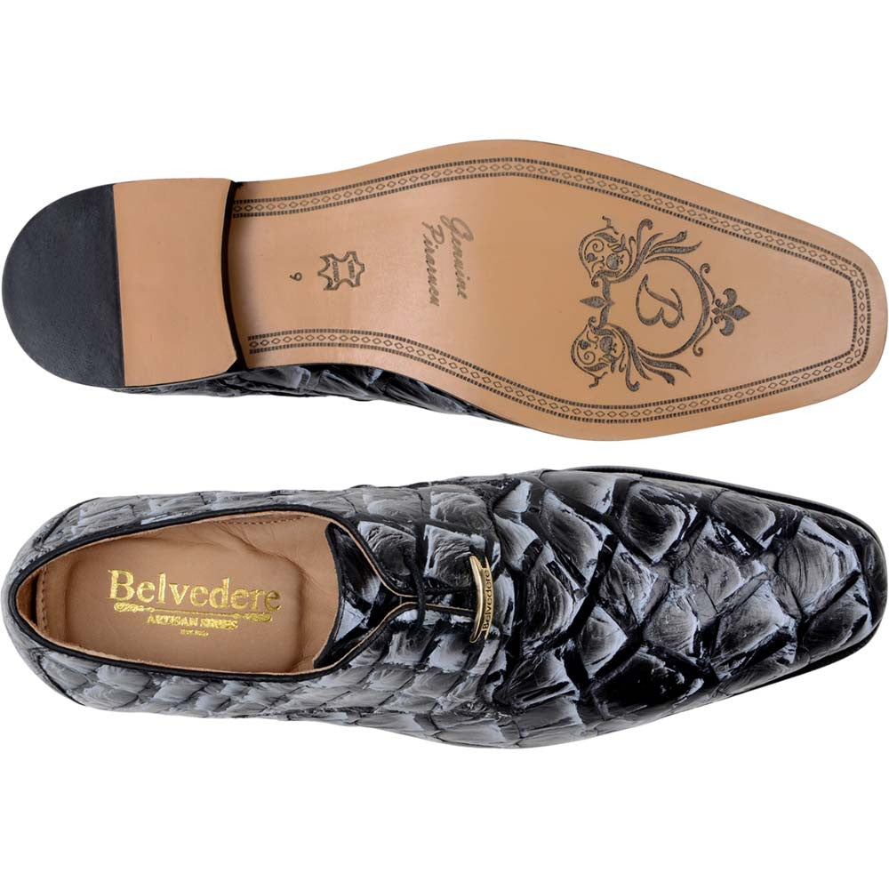 Belvedere Renzo Ivory/Black Men's Genuine Pirarucu Lace Up Shoes