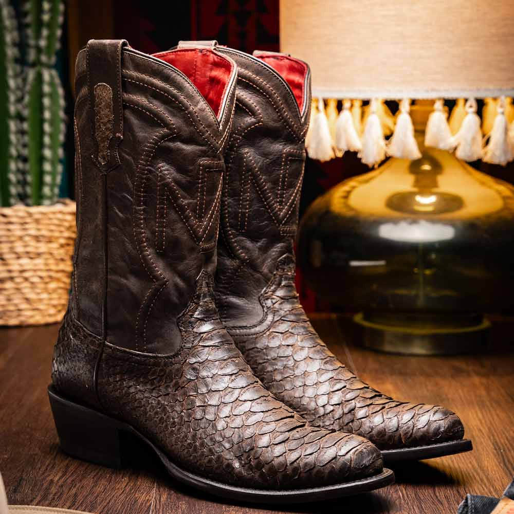 Kansas Genuine Python Skin Brown Cowboy Boot | Marco Di Milano Western Boots