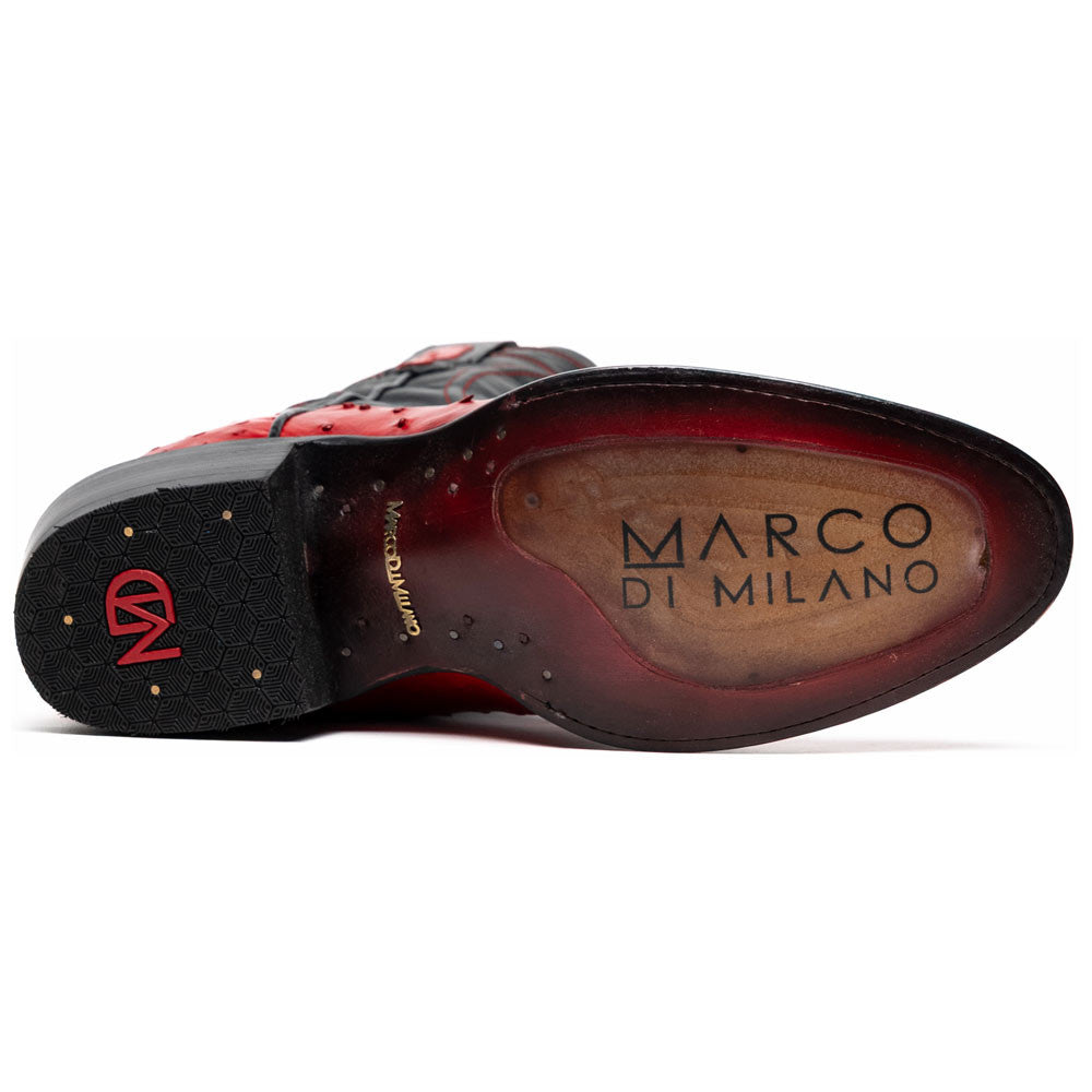 Savannah Genuine Full Quill Ostrich Skin Cowboy Red Boot | Marco Di Milano Western Boots