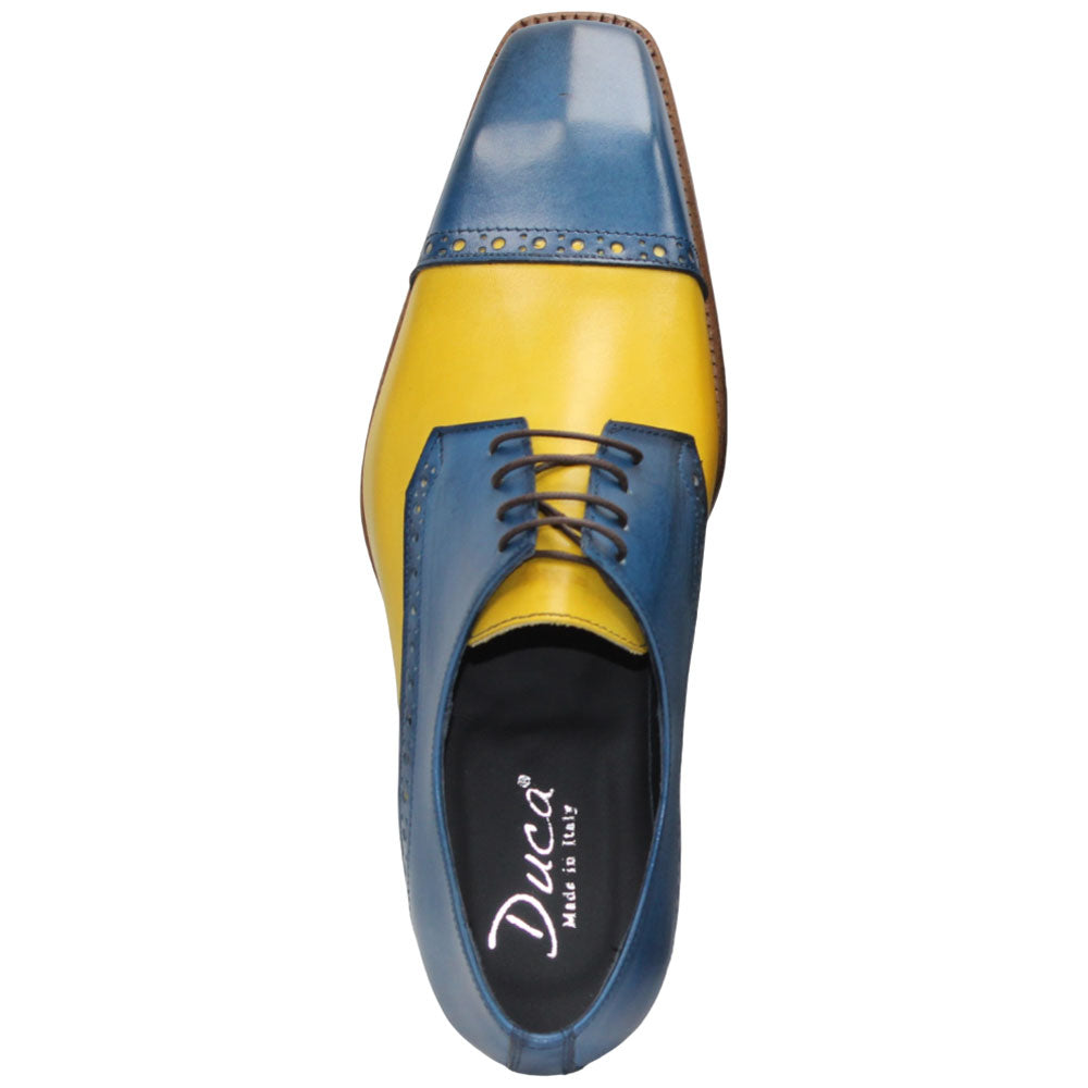 Duca Lombardi Men's Ocean Blue/Yellow Calf-Skin Leather Oxfords Shoes