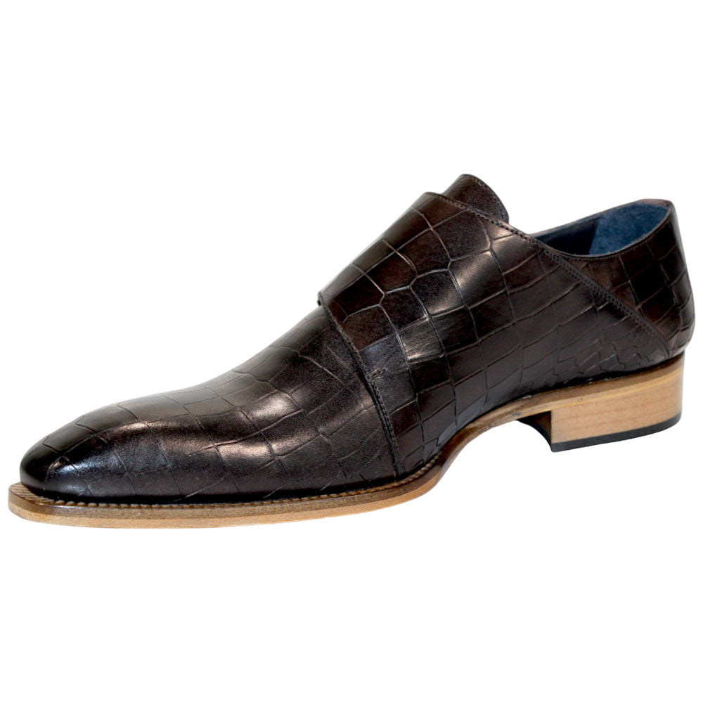Duca Vergato Men's Chocolate Croco Print Leather Monkstrap Oxfords Shoes