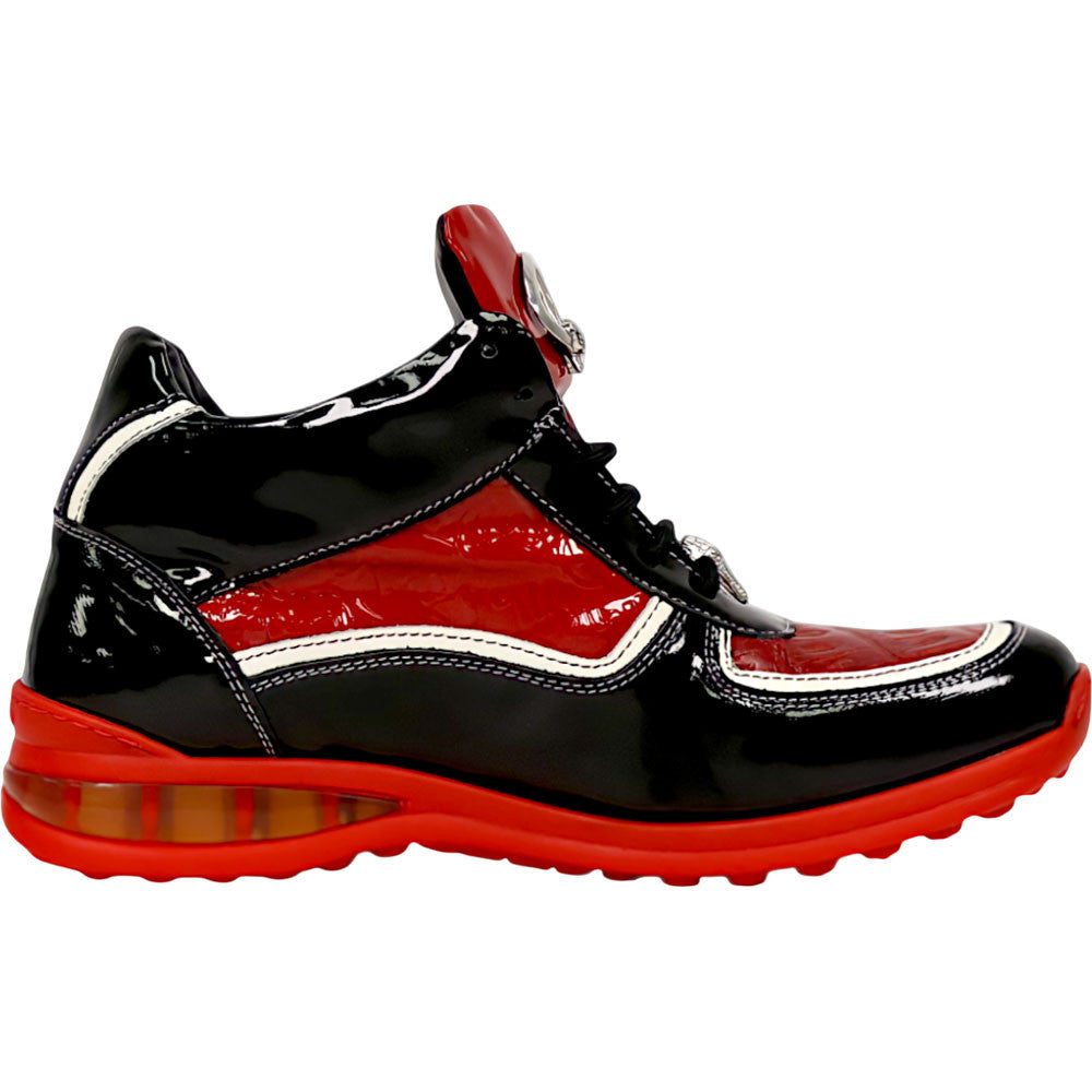 Mauri Quick Men's Black / Red Baby Crocodile / Patent Leather High-Top Sneakers