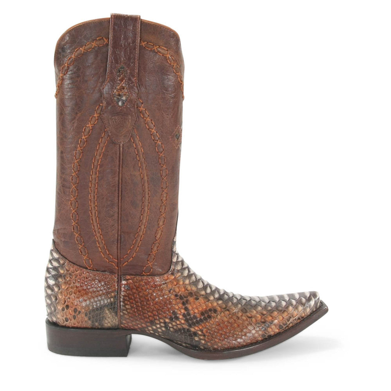 Wild West Rustic Cognac Python Snip Toe Boots