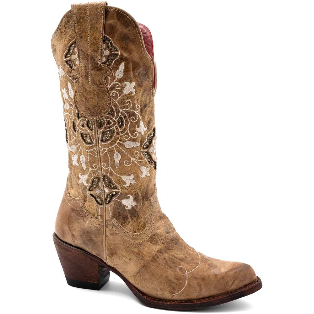 Ferrini Women’s Empress Latte Snipped Toe Leather Cowboy Boots
