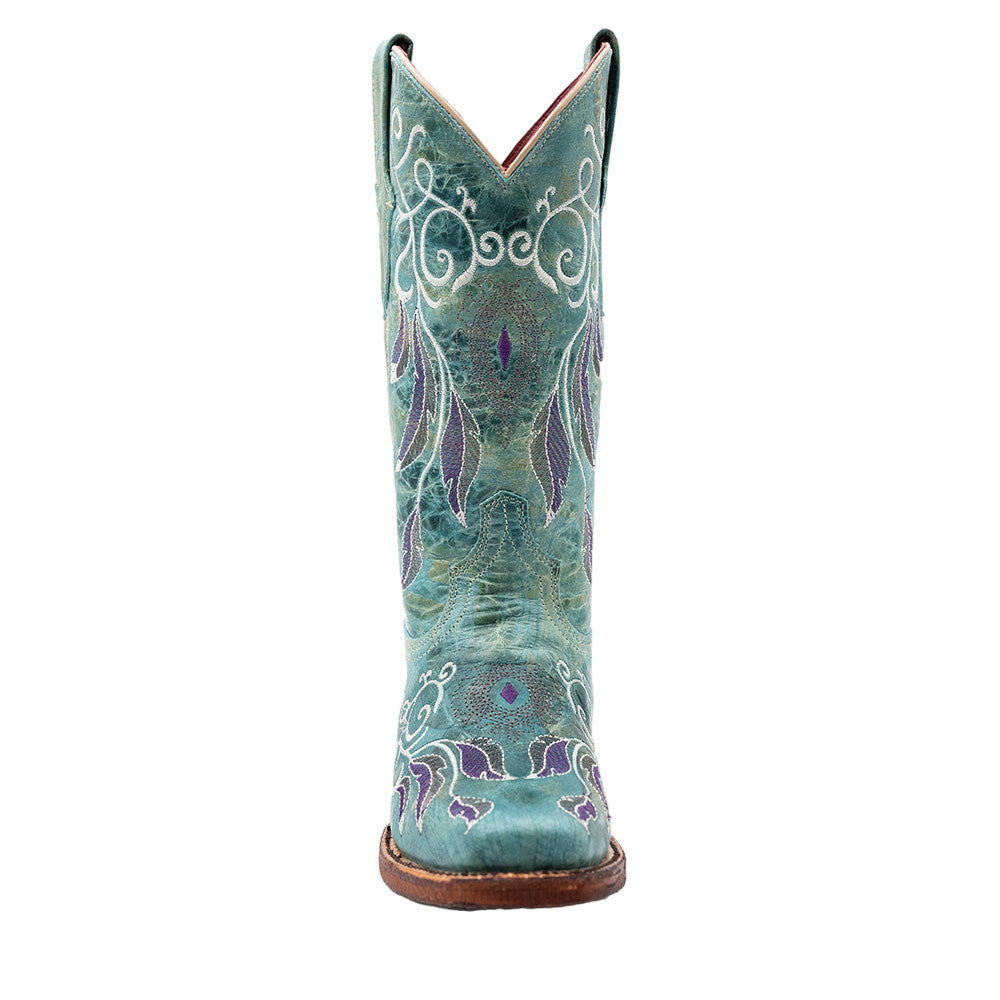 Ferrini Dreamer Sea Foam Embroidered Full Grain Leather Narrow Square Toe Boots