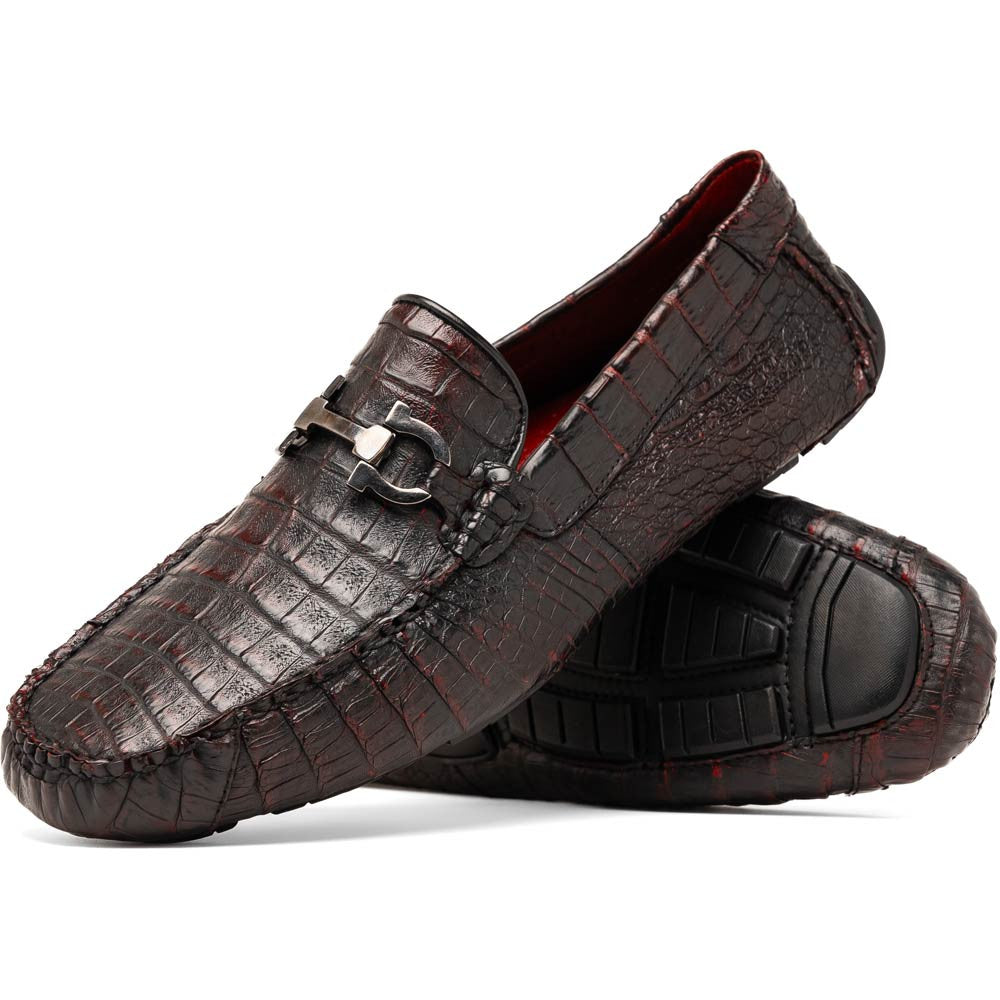Marco Di Milano Parma Black Cherry Caiman Belly Bit Driving Loafers