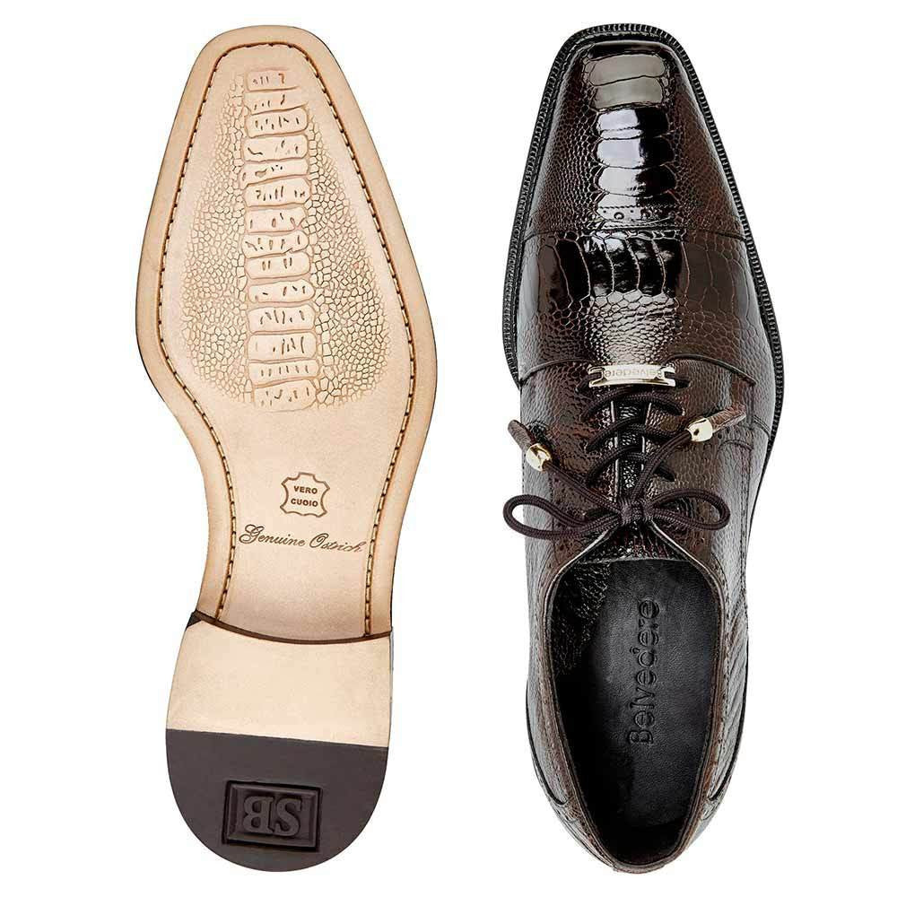 Belvedere Batta Chocolate Men's Genuine Ostrich Cap Toe Lace Up Shoes