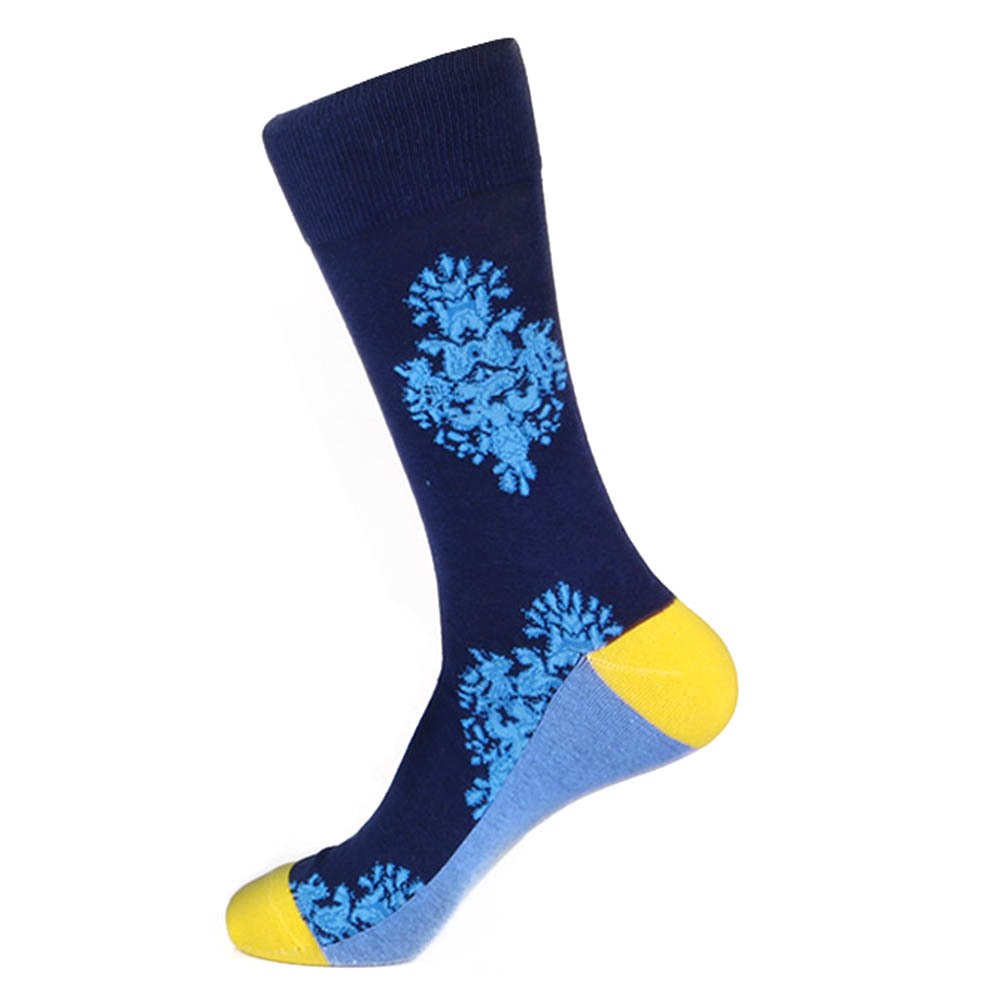 Steven Land Two Ornaments Pattern Blue Multi Cotton Nylon Spandex Men's Socks