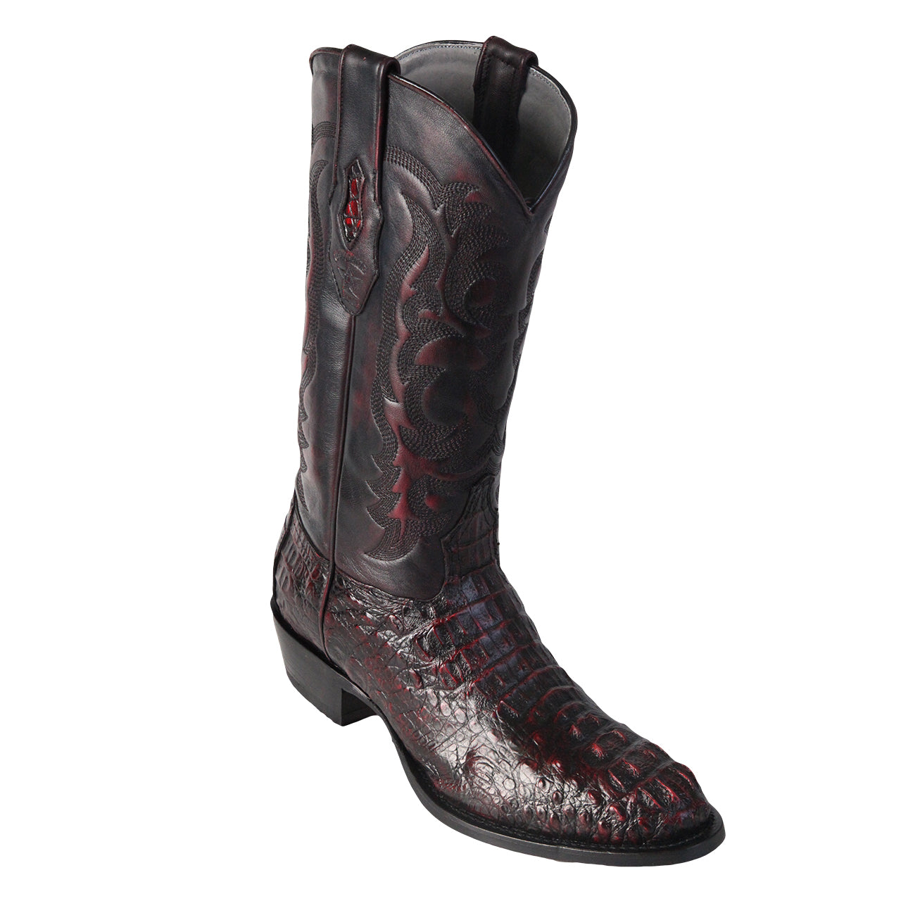 Los Altos Black Cherry Caiman Hornback Boots