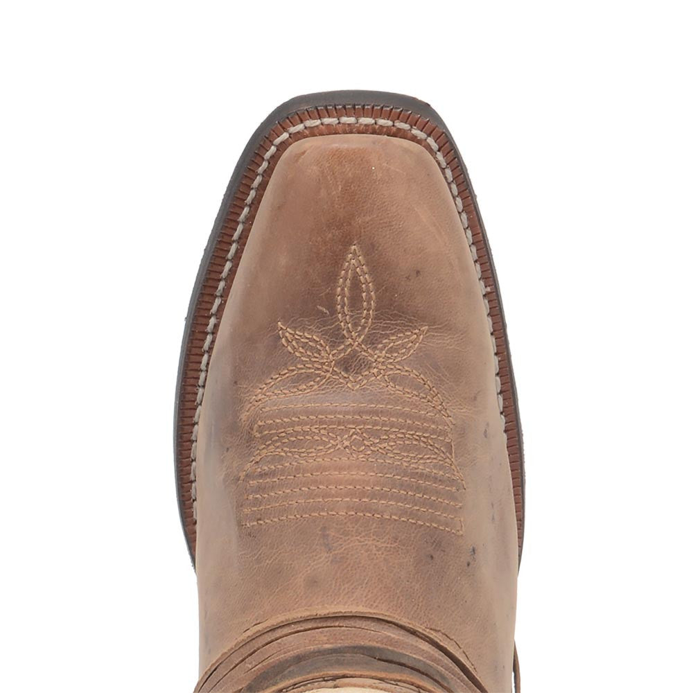 Laredo Myra Sand/White Leather Square Toe Western Cowgirl Boots (US Women Size)