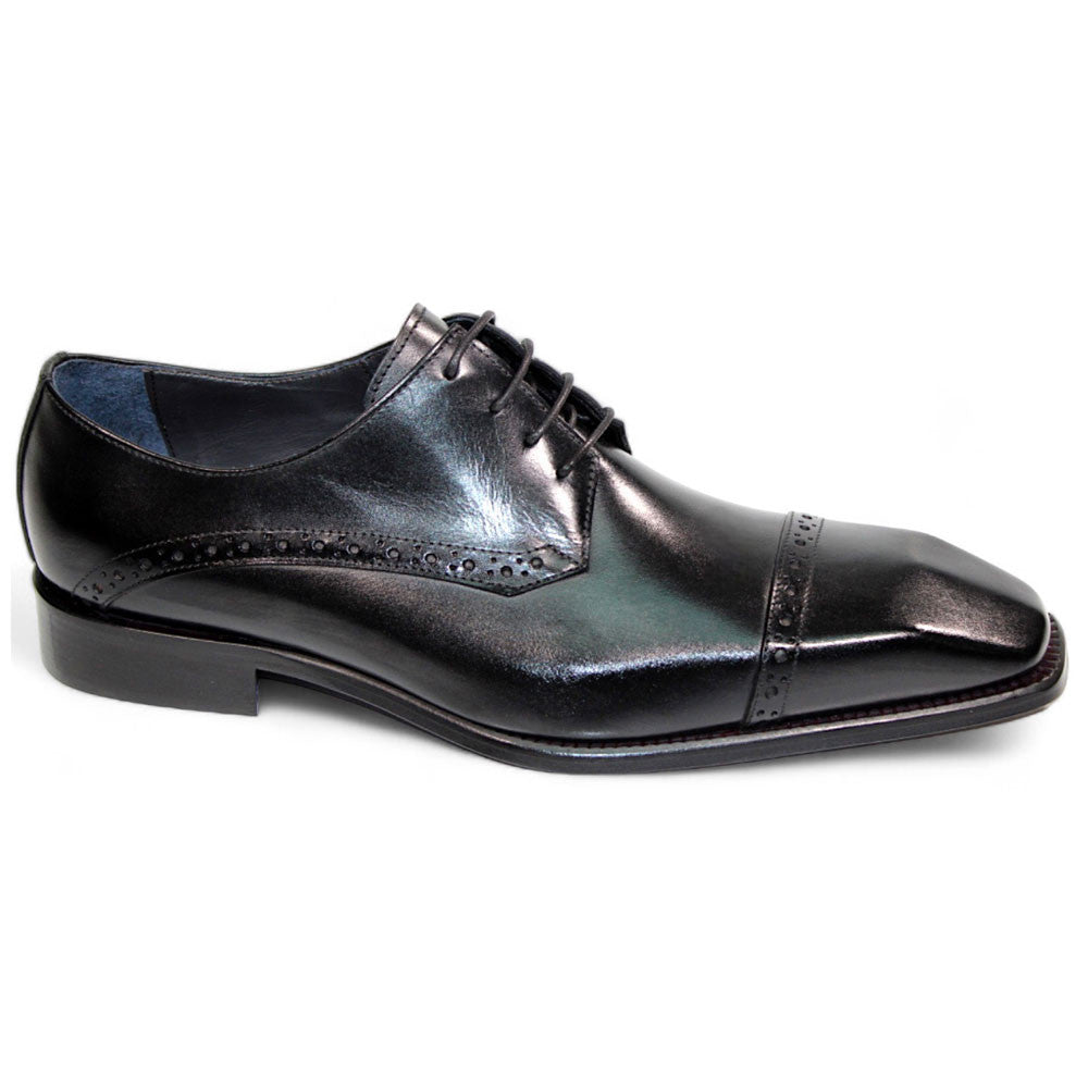 Duca Lombardi Men's Black Calf-Skin Leather Oxfords Shoes