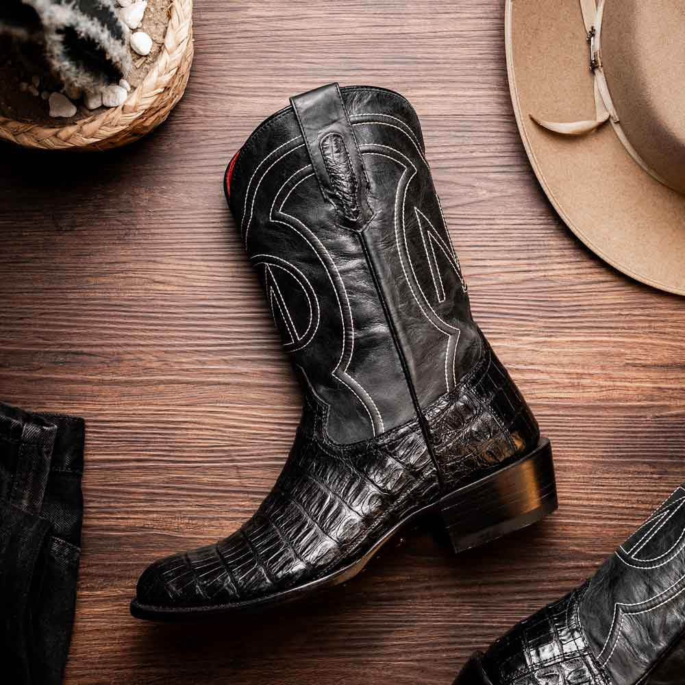 Phoenix Genuine Caiman Belly Skin Black Cowboy Boot | Marco Di Milano Western Boots