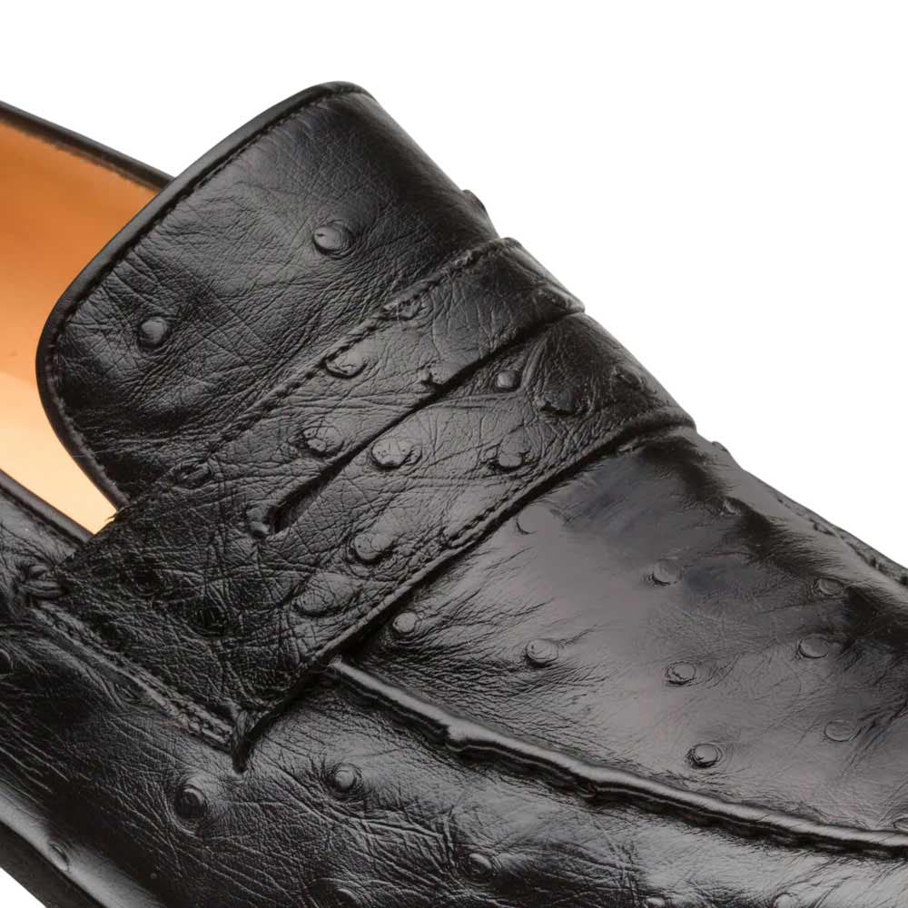 Mezlan Men's Lisbon Ostrich Slip-On Penny Loafer in Black