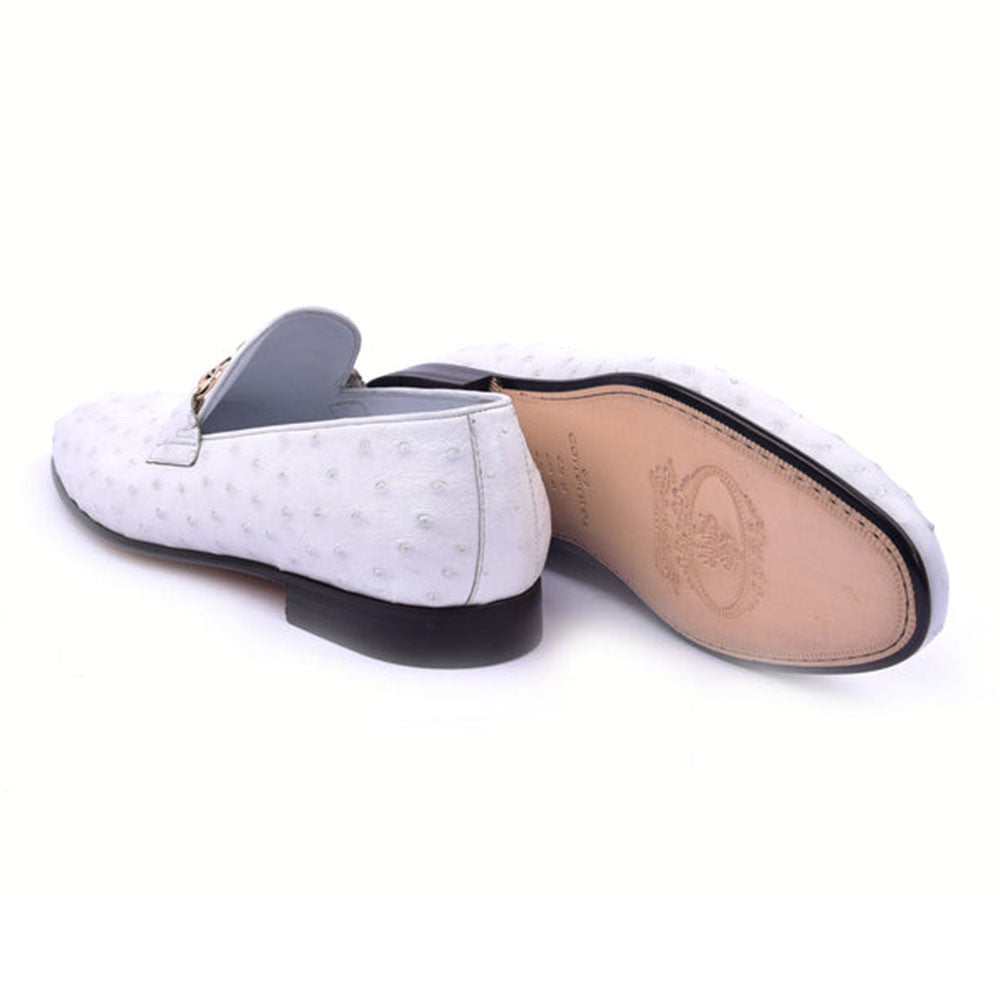 CORRENTE Genuine Ostrich Leather Round Toe Horse Bit White Loafer