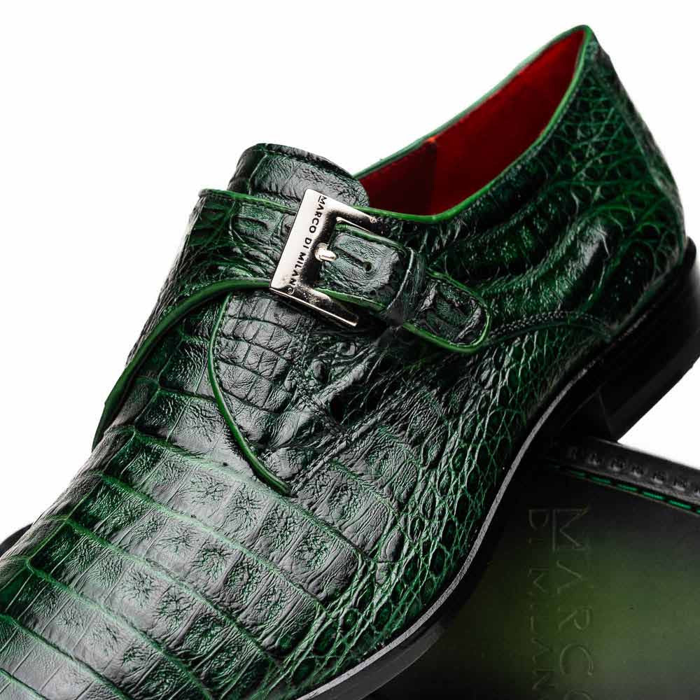 Rovigo Green Men’s Genuine Caiman Crocodile Skin Monk Strap | Marco Di Milano