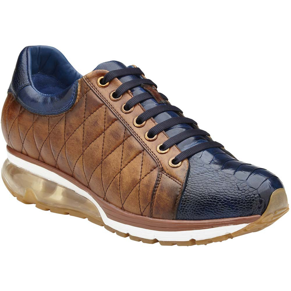 Belvedere Sacco Men’s Genuine Ostrich & Quilted Calf Skin Sneakers