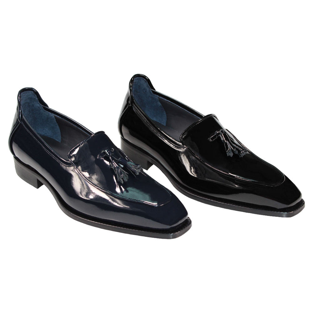 Duca Fano Navy Genuine Italian Patent Leather Tassel Loafer Shoes