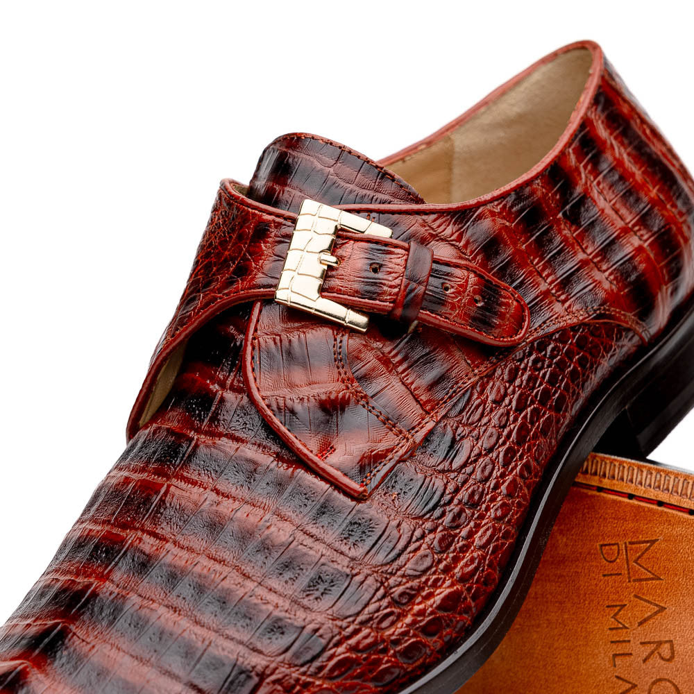 Marco Di Milano Rovigo Genuine Caiman Crocodile Cognac Dress Monk Strap Shoes