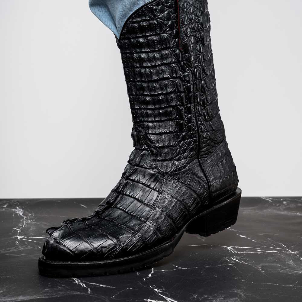Marlboro Genuine Hornback Caiman Skin Black Cowboy Boot | Marco Di Milano Western Boots