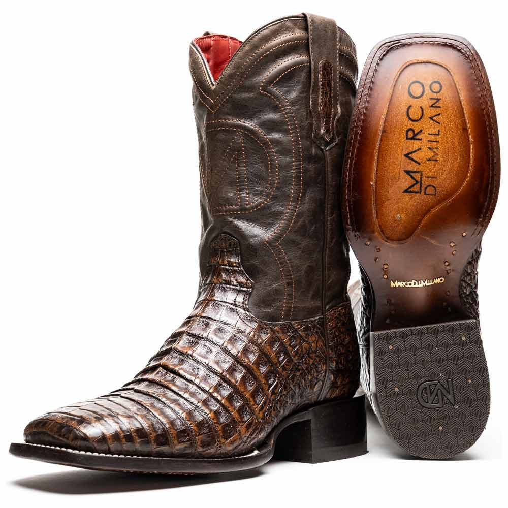 Tucson Genuine Caiman Belly Skin Aged Brown Cowboy Boot | Marco Di Milano Western Boots