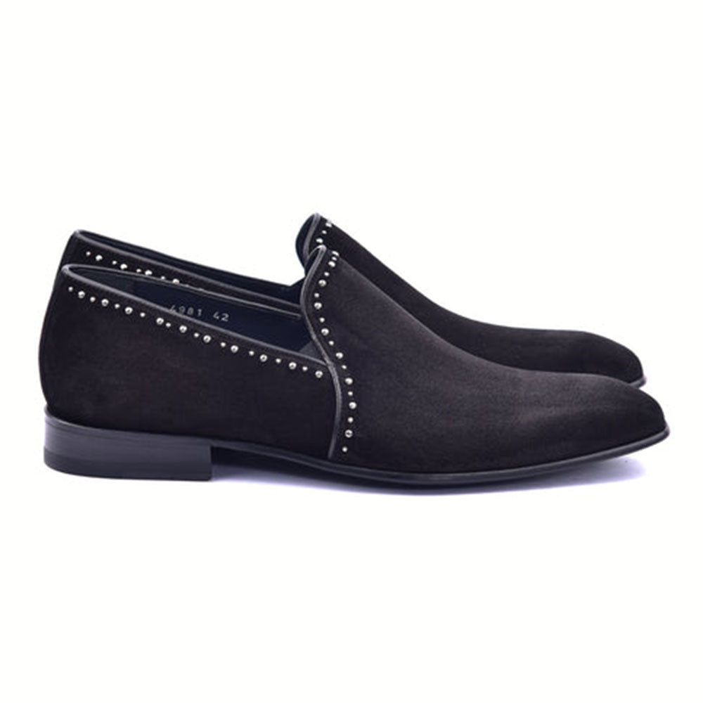 CORRENTE Black Plain Suede Slip On With Studs