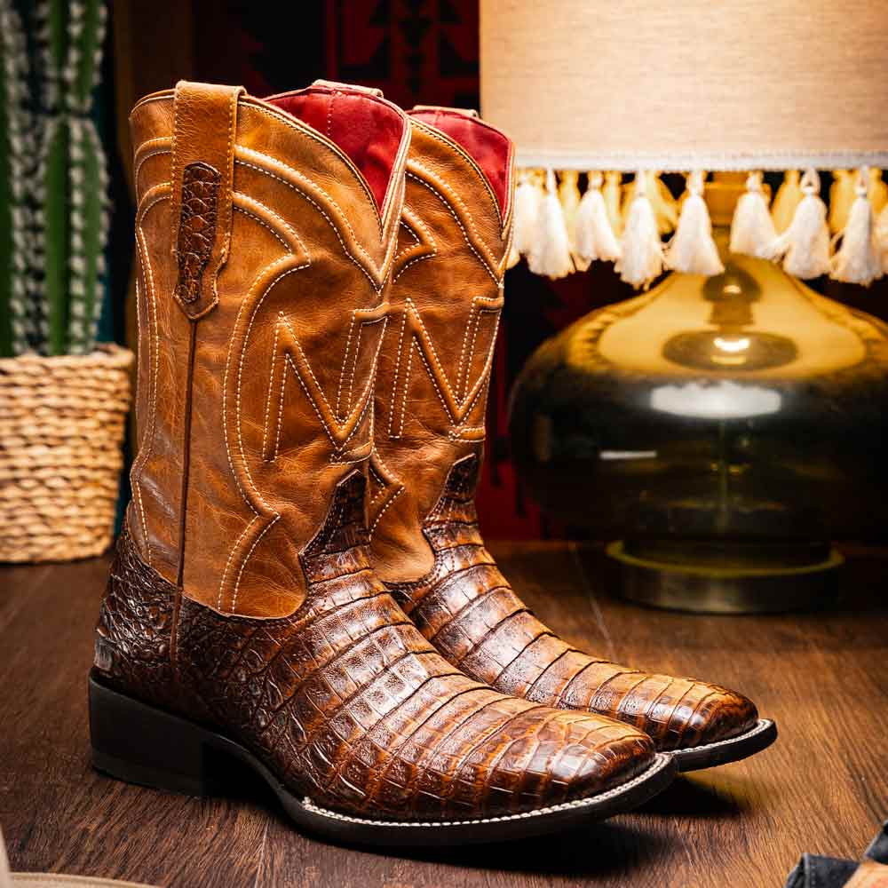 Tucson Genuine Caiman Belly Skin Aged Maple Cowboy Boot | Marco Di Milano Western Boots
