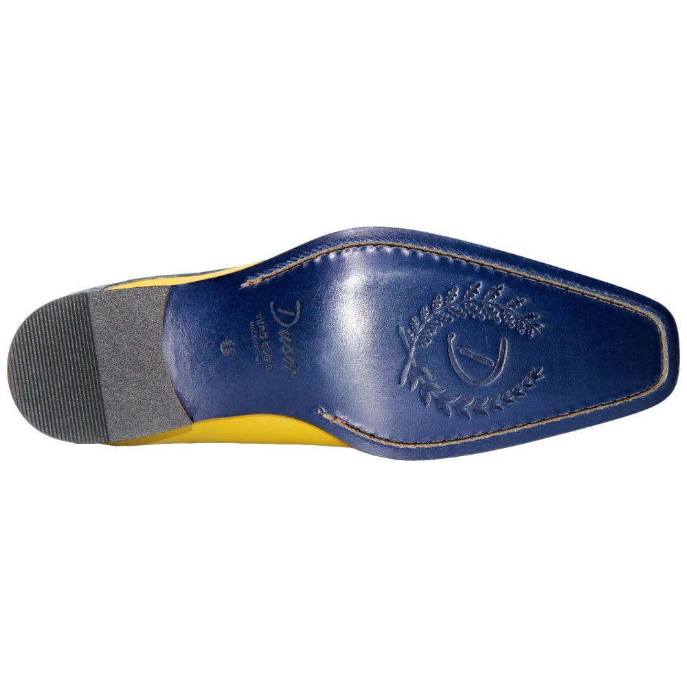 Duca Lombardi Men's Ocean Blue/Yellow Calf-Skin Leather Oxfords Shoes