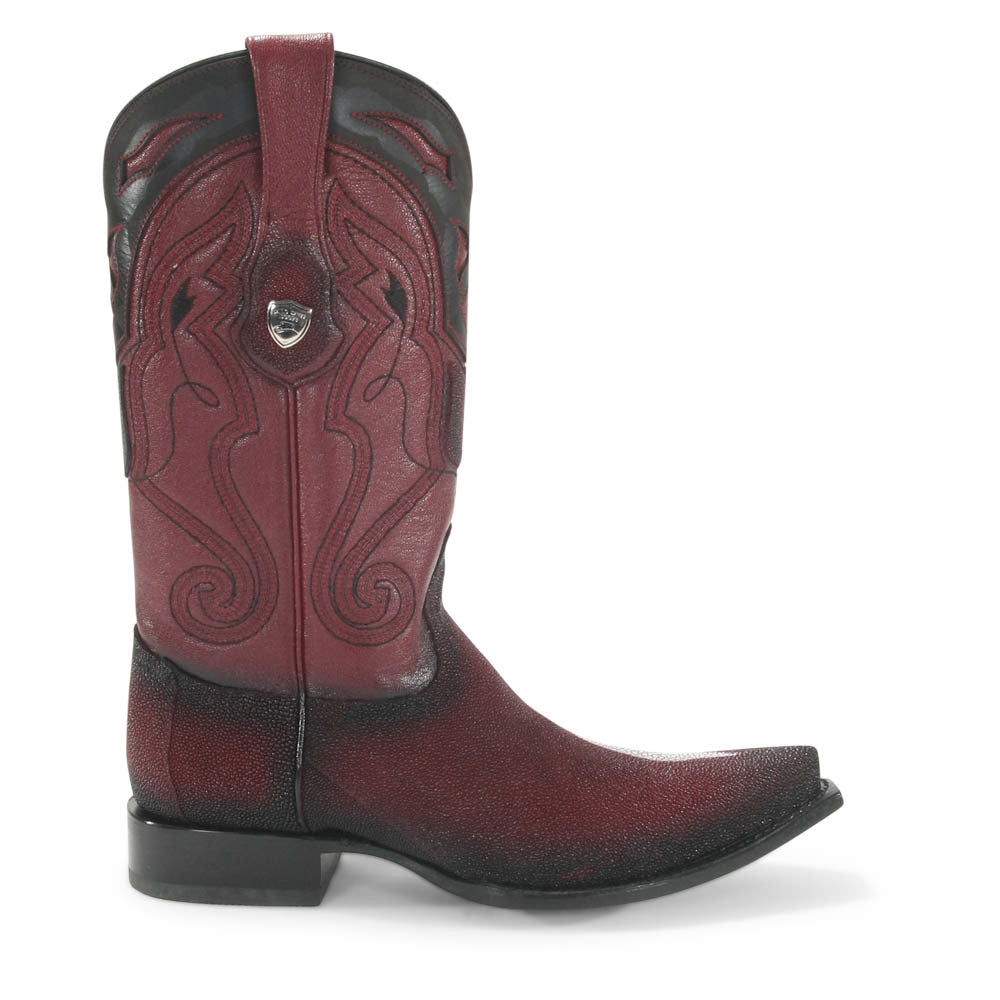 Wild West Burgundy Single Stone Stingray Snip Toe Boots