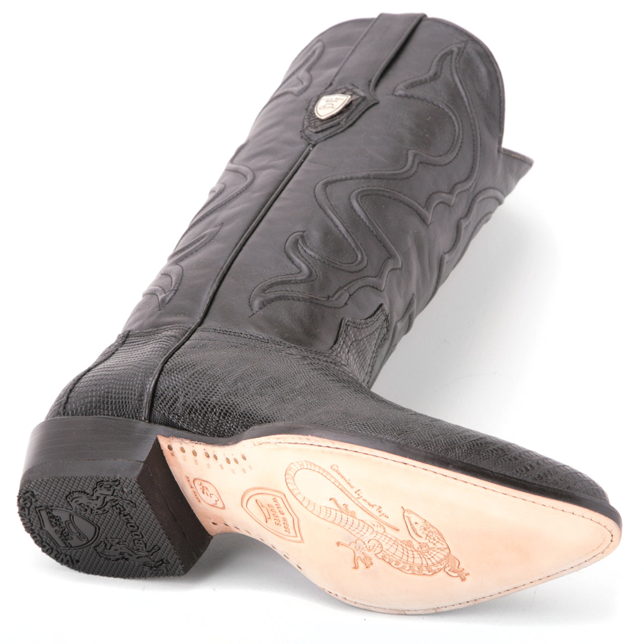 Wild West Black Genuine Teju Lizard Skin Boots