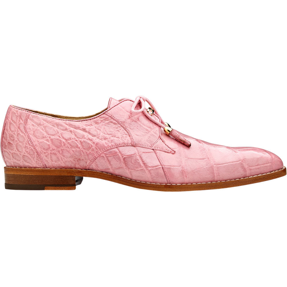 Belvedere Lago Pink Men’s Genuine American Alligator Lace Up Shoes
