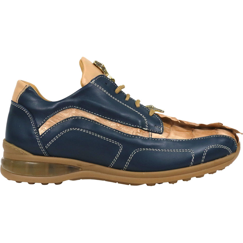 Mauri Flex Men's Wonder Blue and Champagne Exotic Hornback / Nappa Leather Derby Sneakers