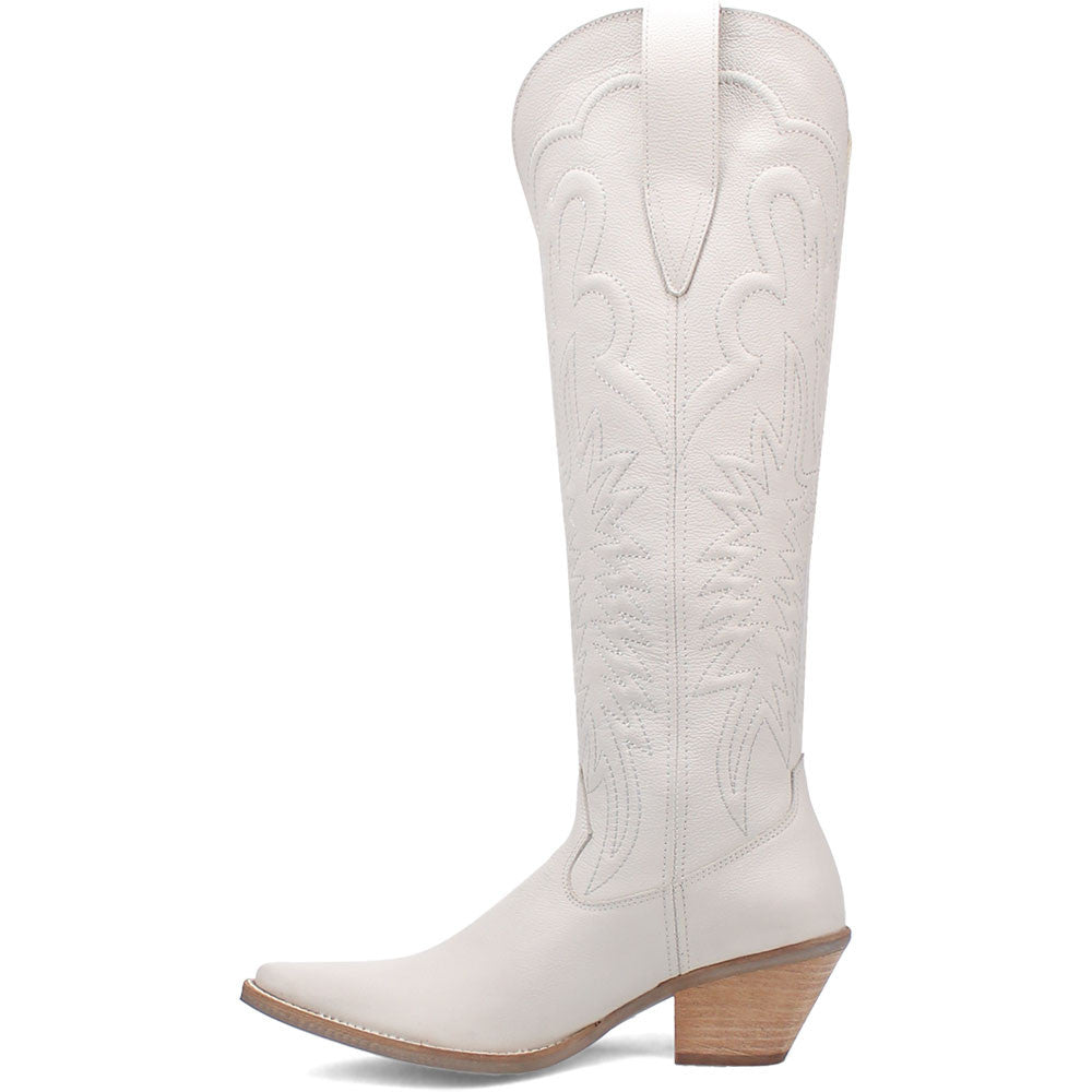 Dingo Raisin Kane White Embossed Zipper and Snip Toe Leather Boots