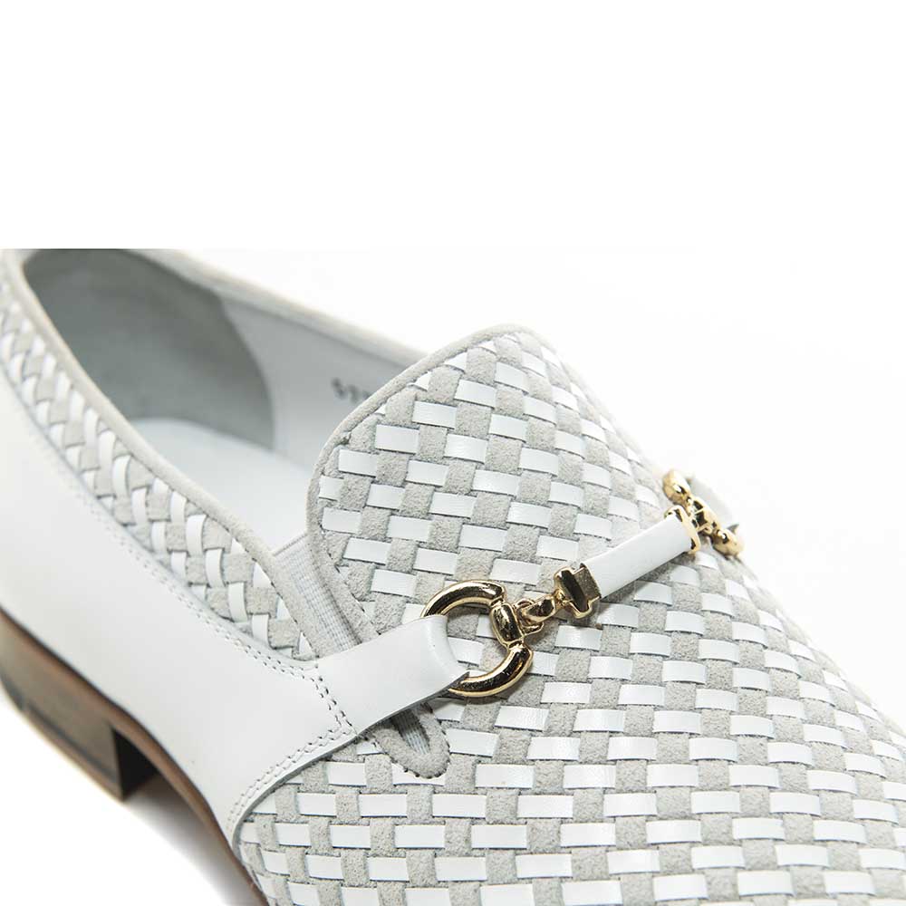 Corrente Wow White Suede and Calfskin Woven Slip-On Loafer for Men