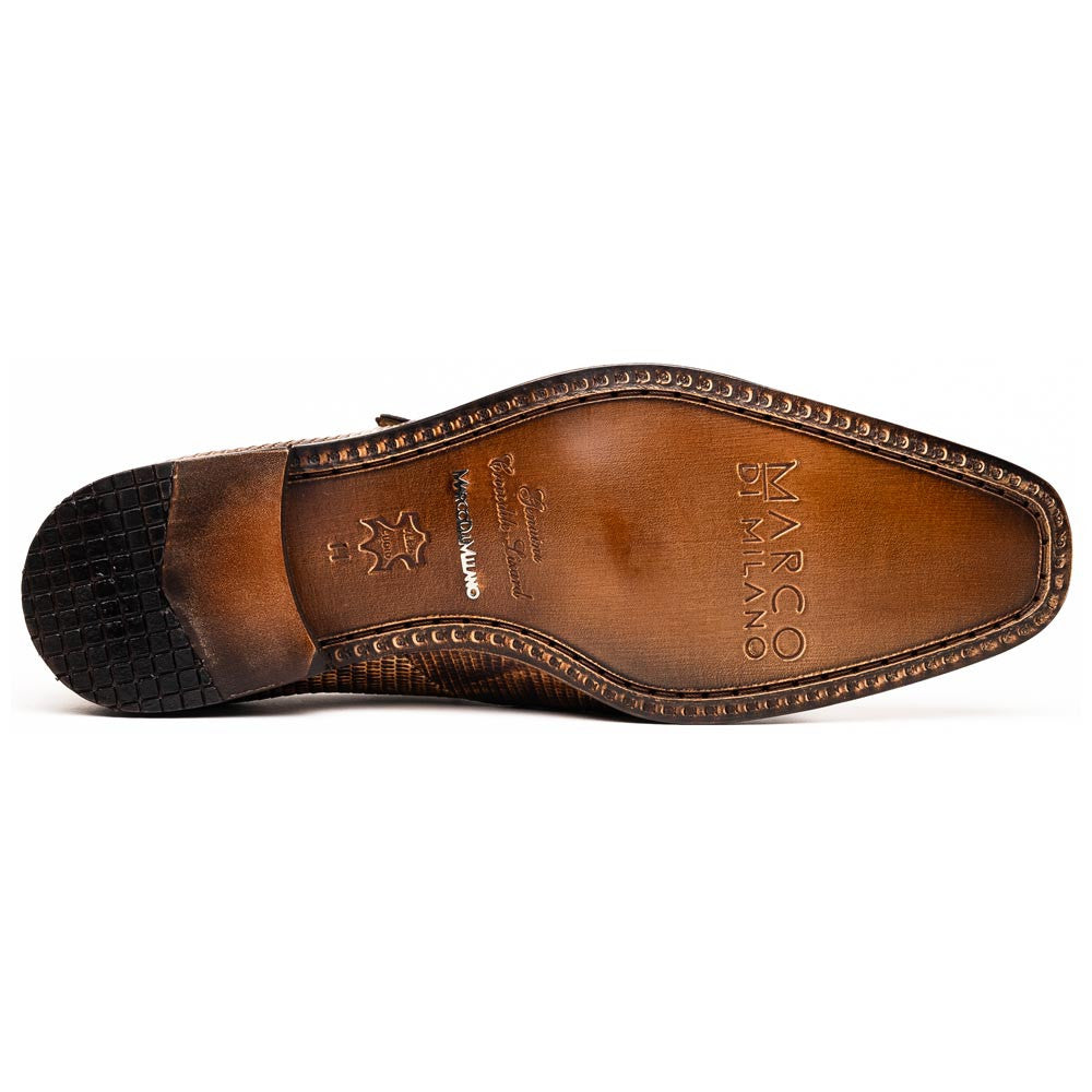 Toluca Genuine Crocodile and Lizard Skin Monk Strap | Marco Di Milano Exotic Dress Shoes in Rustic Orix