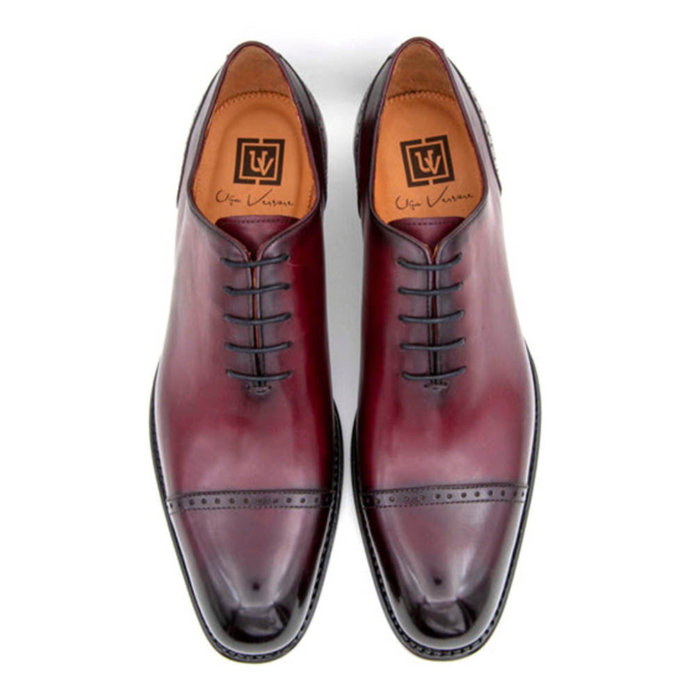 UGo Vasare Anthony Men’s Burgundy Cap Toe Shoes - Smooth Calf Leather Hand-Stitched in Style