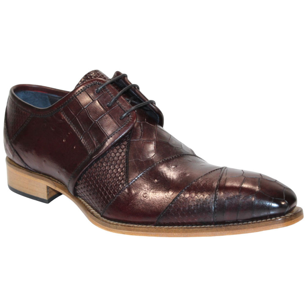 Duca Imperio Men's Burgundy Calf-Skin Leather/Calf Print Oxfords Shoes
