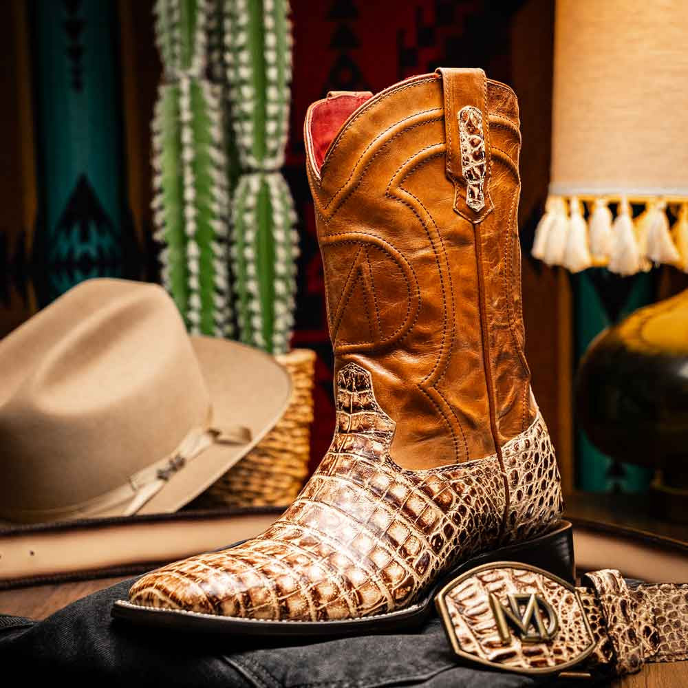 Tucson Genuine Caiman Belly Skin Stone Orix Cowboy Boot | Marco Di Milano Western Boots