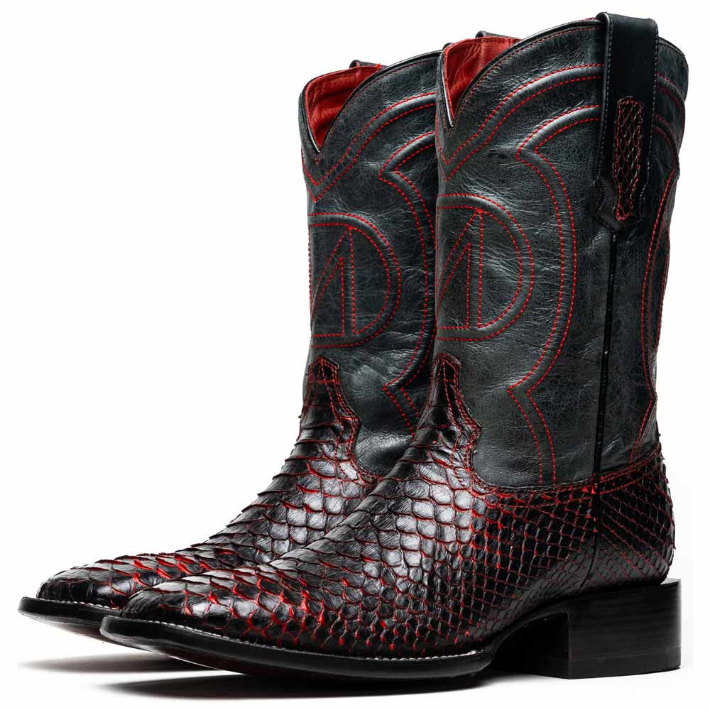 Missouri Genuine Python Skin Black Cherry Cowboy Boot | Marco Di Milano Western Boots
