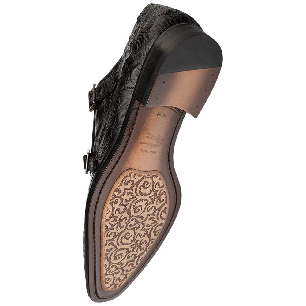 Mezlan Doyers Black Genuine Crocodile Double Monk Strap Dress Shoes - Men's Exotic Leather Handmade in Spain