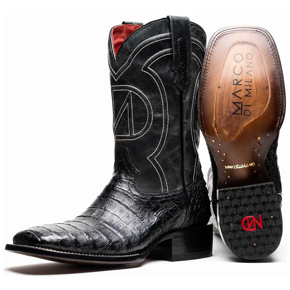 Tucson Genuine Caiman Belly Skin Black Cowboy Boot | Marco Di Milano Western Boots