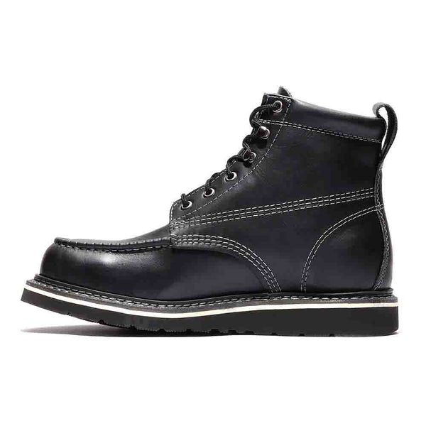 BONANZA Jet Black Full Grain Saddle Leather Work Boot