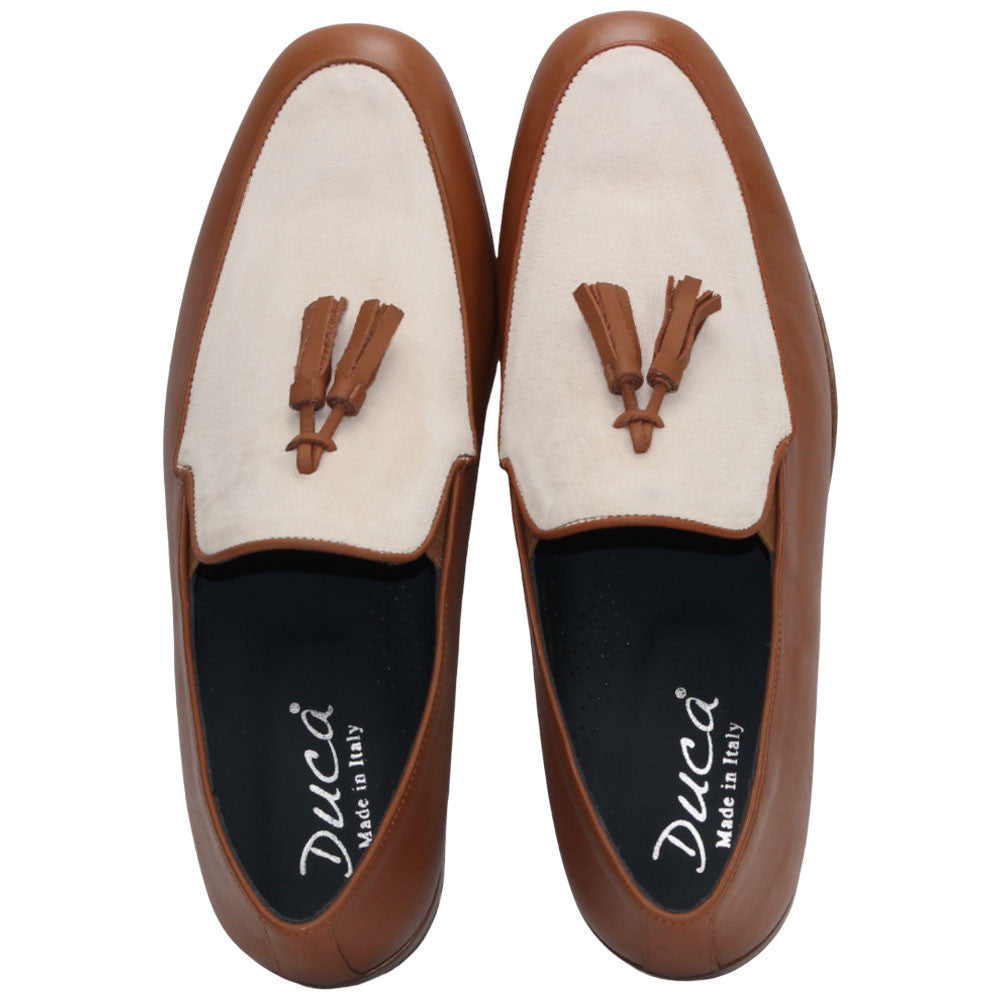 Anzio Brandy/Cream Suede Dress Slip On | Duca Dress Loafers for Men