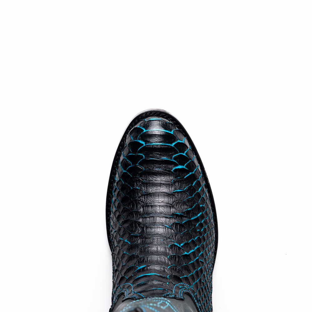 Kansas Genuine Python Skin Black/Blue Cowboy Boot | Marco Di Milano Western Boots