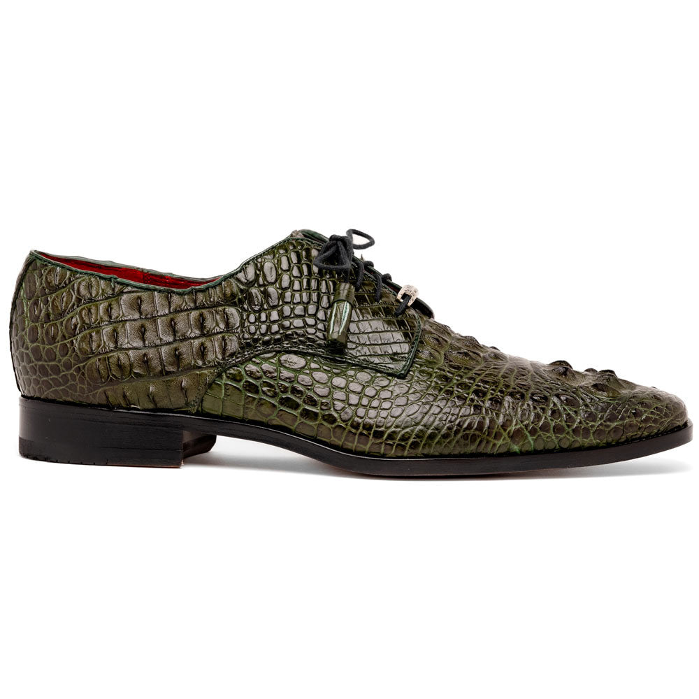 Nilo Fully Wrapped Genuine Nile Crocodile Skin Dress Derby | Marco Di Milano Exotic Dress Shoes in Green