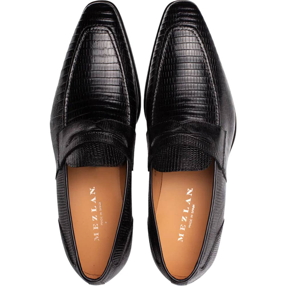Mezlan Men's Mayor Lizard Penny Loafer in Black
